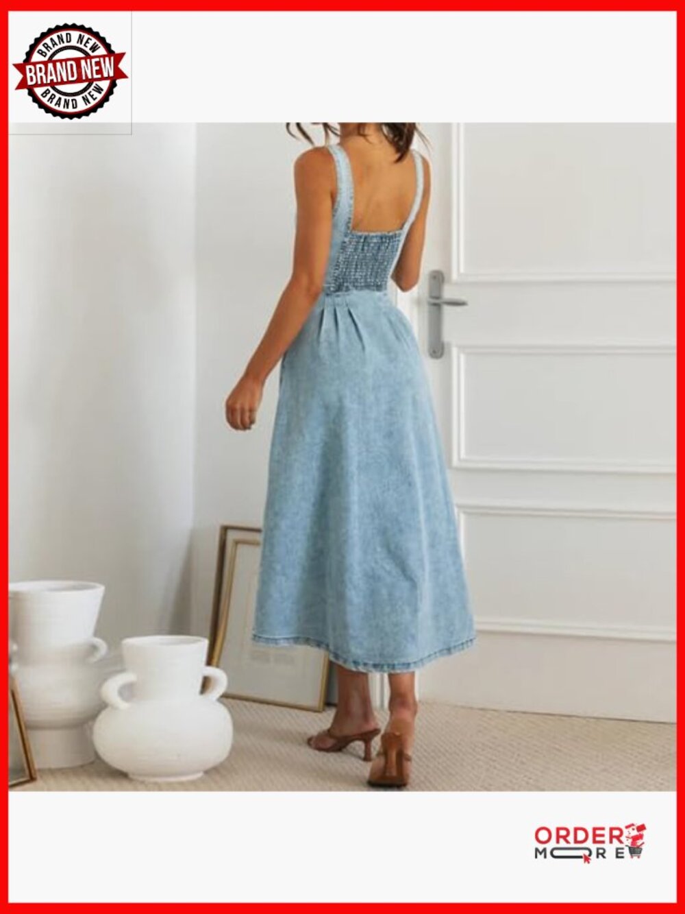 Sleeveless Halter Maxi Denim Dress Bodycon Formal Summer Strap - Picture 4 of 7